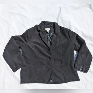 VINTAGE Studio Works Black Petite Suede Style Button Front Jacket Blazer 14P